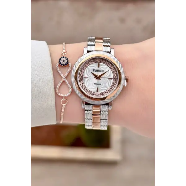 Rose Gümüş Renk Kadın Kol Saati ve Bileklik