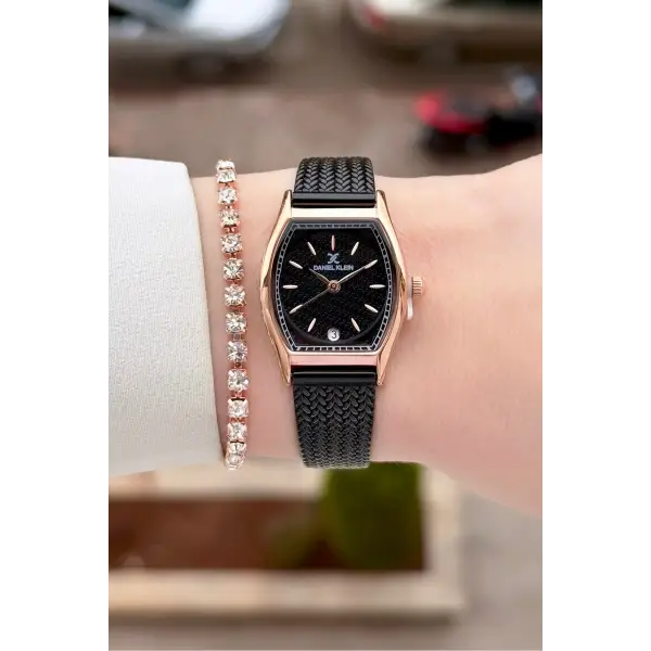 Kasası Rose Kordonu Siyah Renk Kadın Kol Saati ve Bileklik