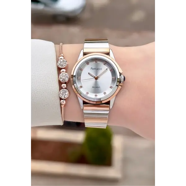 Rose Gümüş Renk Kadın Kol Saati ve Bileklik