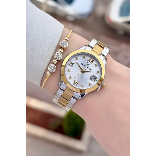 Gold Gümüş Renk 33 Mm Kadın Kol Saati ve Bileklik