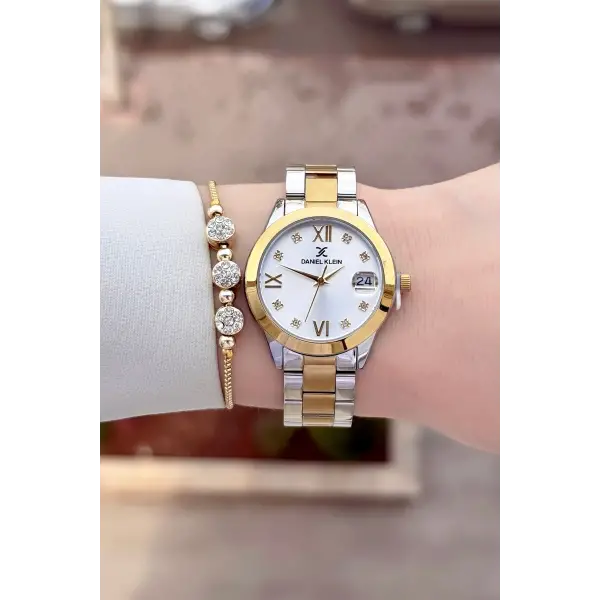 Gold Gümüş Renk 33 Mm Kadın Kol Saati ve Bileklik