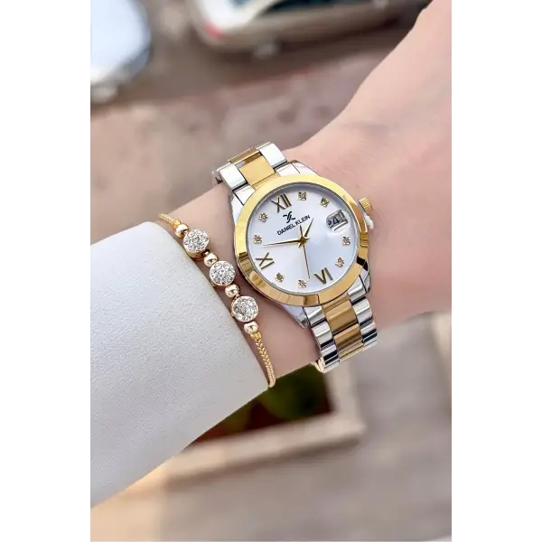 Gold Gümüş Renk 33 Mm Kadın Kol Saati ve Bileklik