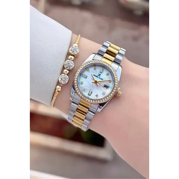 Gold Gümüş Renk 28 Mm Kadın Kol Saati ve Bileklik