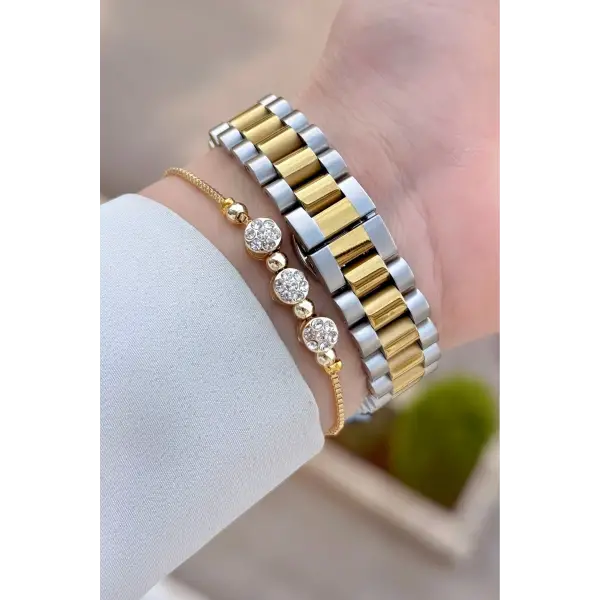 Gold Gümüş Renk 28 Mm Kadın Kol Saati ve Bileklik