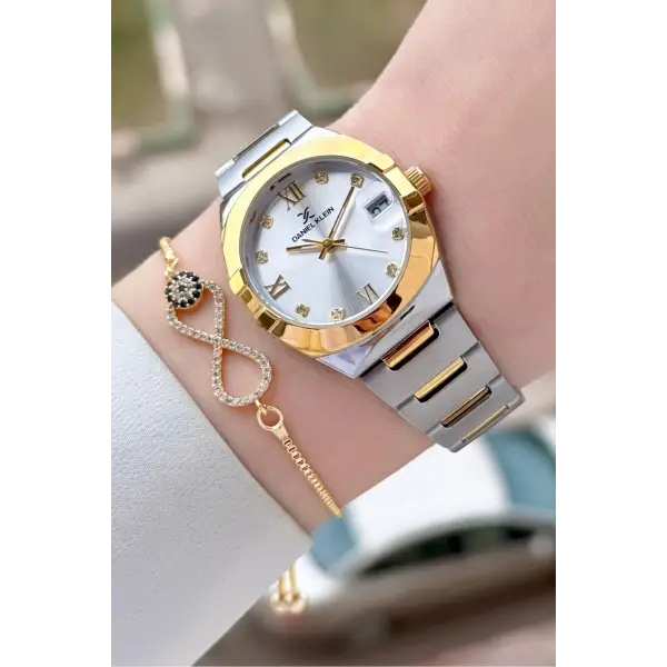 Gold Gümüş Renk 30 Mm Kadın Kol Saati ve Bileklik