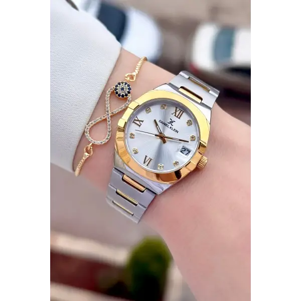 Gold Gümüş Renk 30 Mm Kadın Kol Saati ve Bileklik