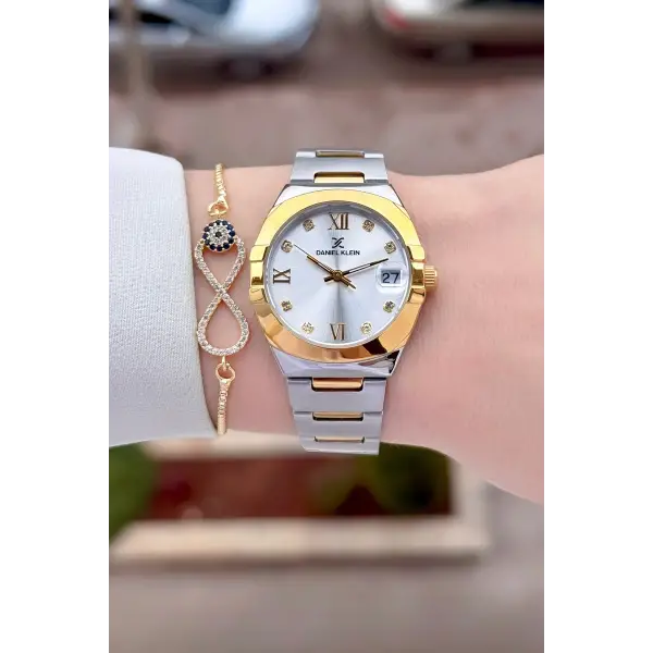 Gold Gümüş Renk 30 Mm Kadın Kol Saati ve Bileklik