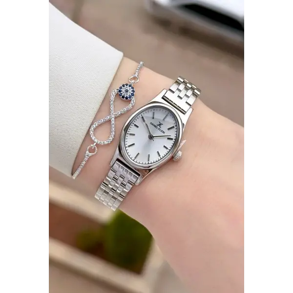 Gümüş Renk Hediye Paketli Kadın Kol Saati ve Bileklik