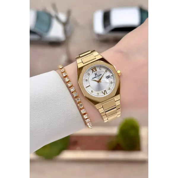 Gold Renk Hediye Paketli 30 Mm Kadın Kol Saati ve Bileklik