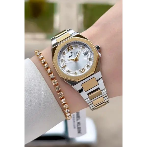 Gold Gümüş Renk Hediye Paketli 30 Mm Kadın Kol Saati ve Bileklik