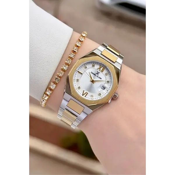 Gold Gümüş Renk Hediye Paketli 30 Mm Kadın Kol Saati ve Bileklik