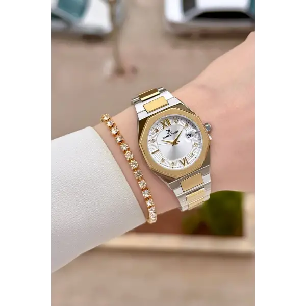 Gold Gümüş Renk Hediye Paketli 30 Mm Kadın Kol Saati ve Bileklik