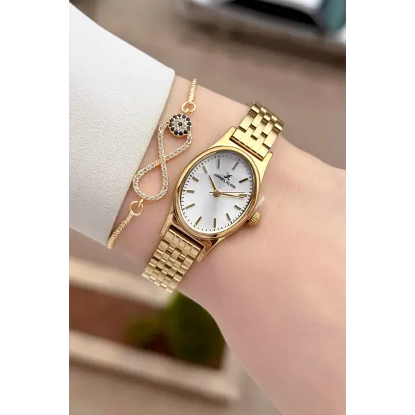 Gold Renk Hediye Paketli Kadın Kol Saati ve Bileklik