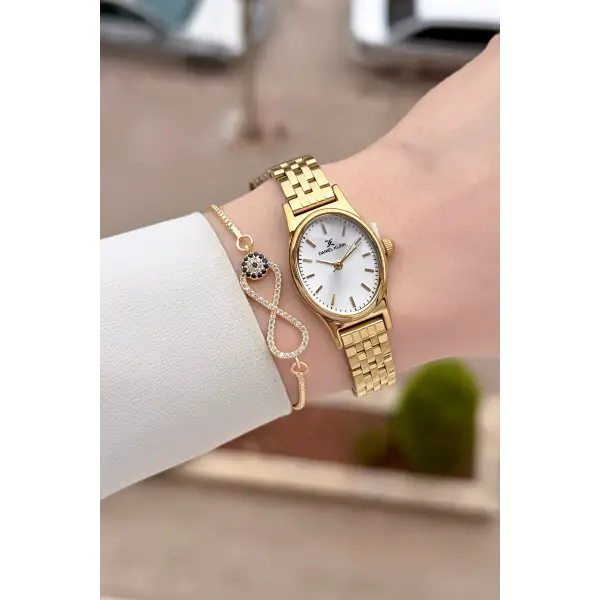 Gold Renk Hediye Paketli Kadın Kol Saati ve Bileklik