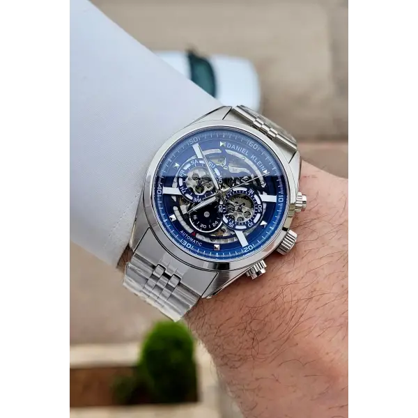 Gümüş Lacivert Renk Otomatik 42 mm İç Göstergeleri Aktif Erkek Kol Saati