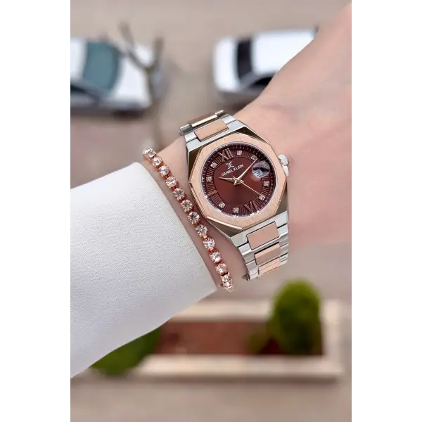 Rose Gümüş Renk Hediye Paketli 30 Mm Kadın Kol Saati ve Bileklik