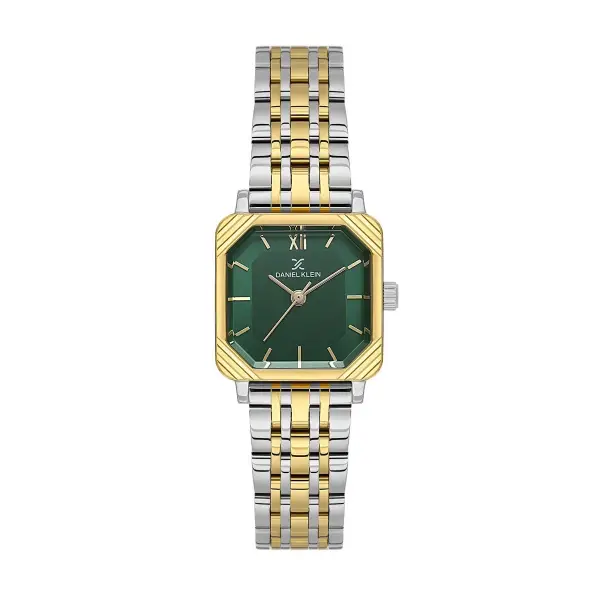 Gold Gümüş Yeşil Renk Hediye Paketli 23 Mm Kare Kadın Kol Saati ve Bileklik