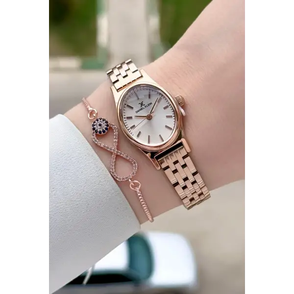 Rose Renk Hediye Paketli Kadın Kol Saati ve Bileklik