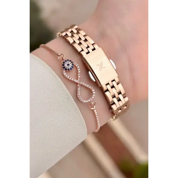 Rose Renk Hediye Paketli Kadın Kol Saati ve Bileklik