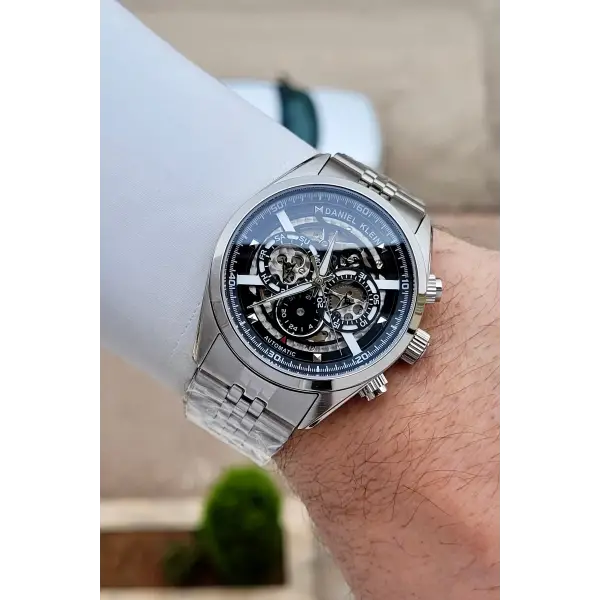 Gümüş Siyah Renk Otomatik 42 mm İç Göstergeleri Aktif Erkek Kol Saati