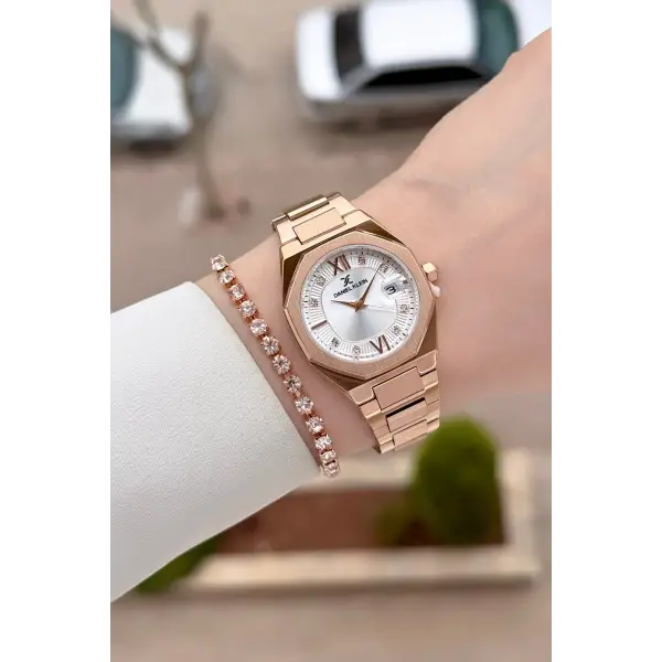 Rose Renk Hediye Paketli 30 Mm Kadın Kol Saati ve Bileklik