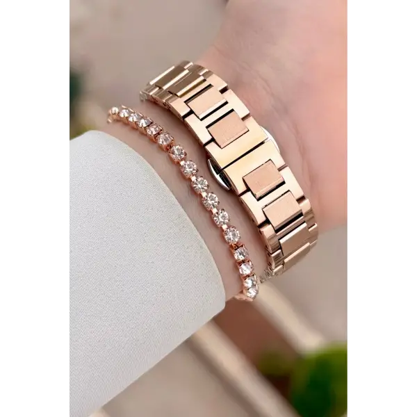 Rose Renk Hediye Paketli 30 Mm Kadın Kol Saati ve Bileklik