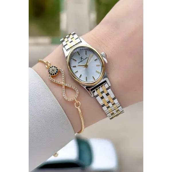 Gold Gümüş Renk Hediye Paketli Kadın Kol Saati ve Bileklik