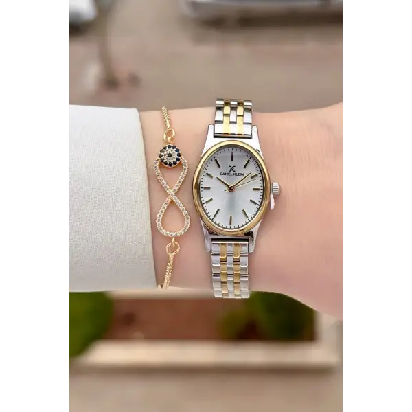 Gold Gümüş Renk Hediye Paketli Kadın Kol Saati ve Bileklik