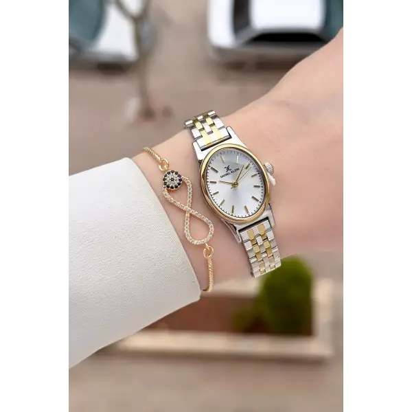 Gold Gümüş Renk Hediye Paketli Kadın Kol Saati ve Bileklik