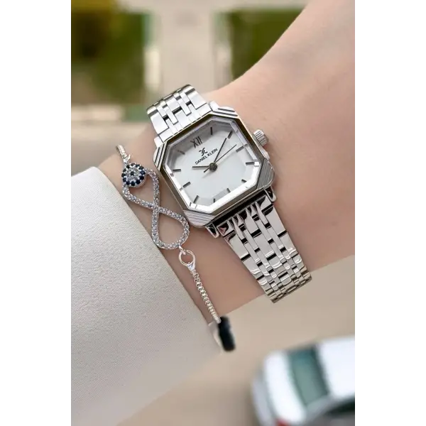 Gümüş Renk Hediye Paketli 23 Mm Kare Kadın Kol Saati ve Bileklik