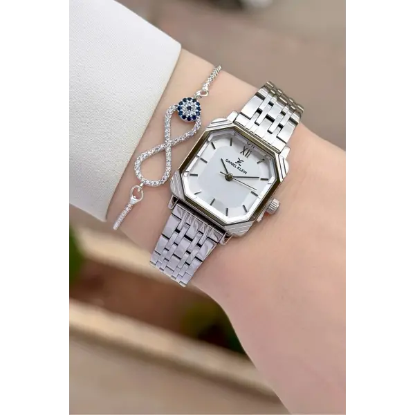 Gümüş Renk Hediye Paketli 23 Mm Kare Kadın Kol Saati ve Bileklik