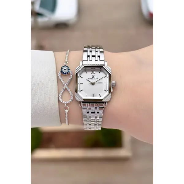 Gümüş Renk Hediye Paketli 23 Mm Kare Kadın Kol Saati ve Bileklik