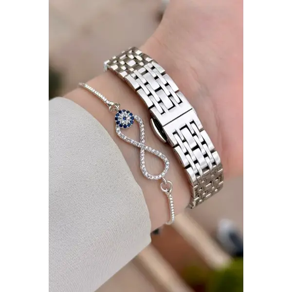 Gümüş Renk Hediye Paketli 23 Mm Kare Kadın Kol Saati ve Bileklik