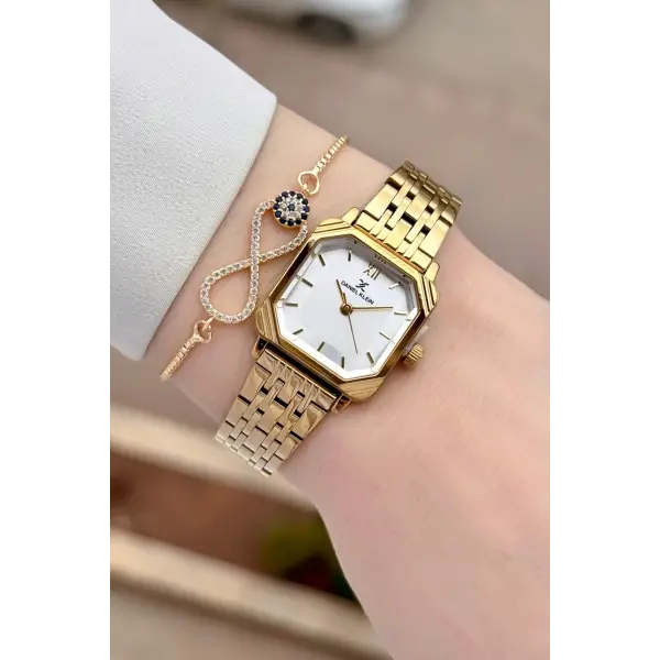 Gold Hediye Paketli 23 Mm Kare Kadın Kol Saati ve Bileklik