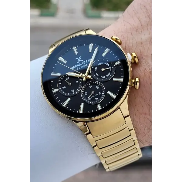 Kadranı Siyah Kordonu Gold Renk Hediye Paketli İç Göstergeleri Aktif Erkek Kol Saati