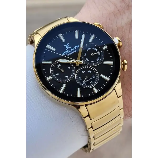 Kadranı Siyah Kordonu Gold Renk Hediye Paketli İç Göstergeleri Aktif Erkek Kol Saati