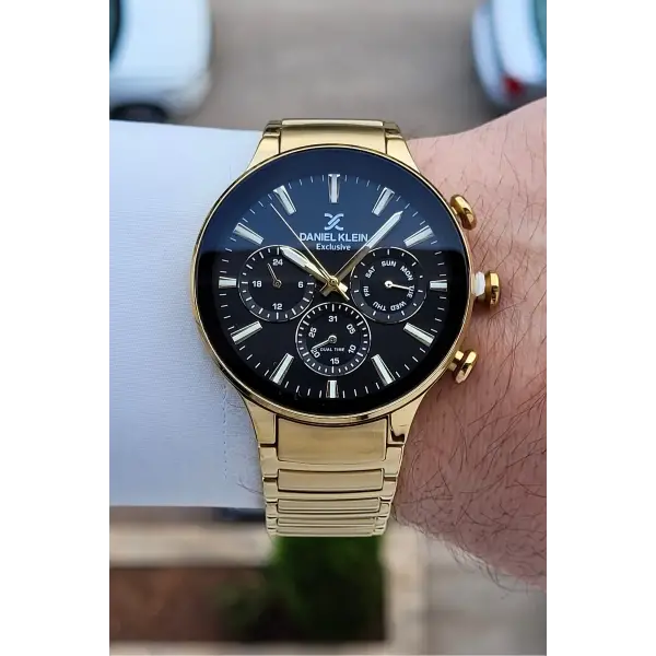 Kadranı Siyah Kordonu Gold Renk Hediye Paketli İç Göstergeleri Aktif Erkek Kol Saati