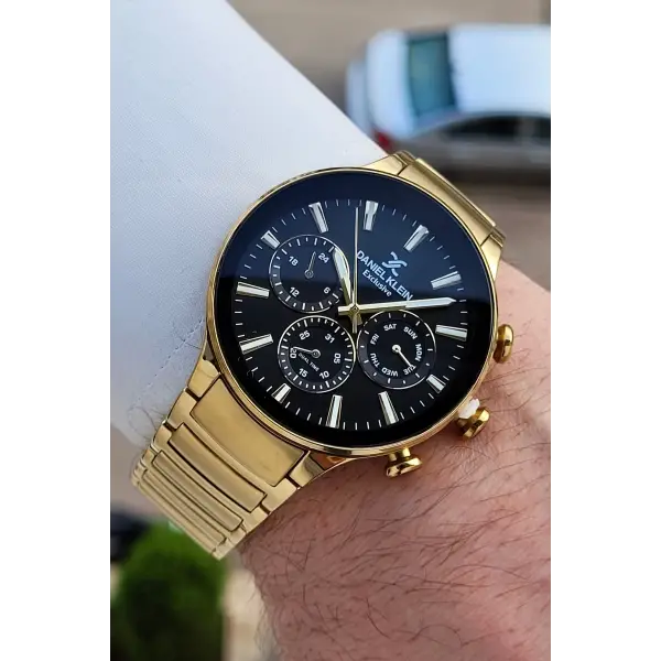 Kadranı Siyah Kordonu Gold Renk Hediye Paketli İç Göstergeleri Aktif Erkek Kol Saati