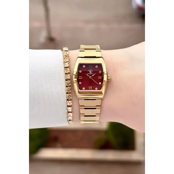 Santa Barbara Polo & Racquet Club Kadranı Bordo Kodronu Gold Renk 23,5 Mm Kadın Kol Saati ve Bileklik