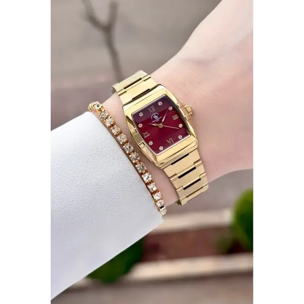 Santa Barbara Polo & Racquet Club Kadranı Bordo Kodronu Gold Renk 23,5 Mm Kadın Kol Saati ve Bileklik