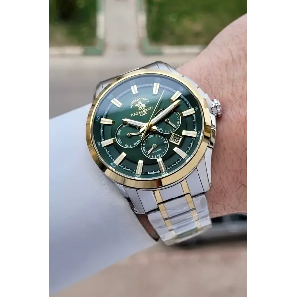 Santa Barbara Polo & Racquet Club Kadranı Yeşil Kodronu Gold Gümüş Renk 45 Mm Erkek Kol Saati