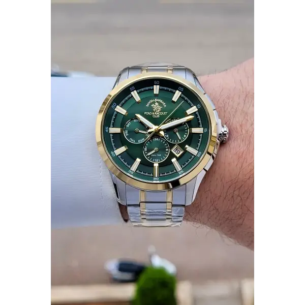 Santa Barbara Polo & Racquet Club Kadranı Yeşil Kodronu Gold Gümüş Renk 45 Mm Erkek Kol Saati