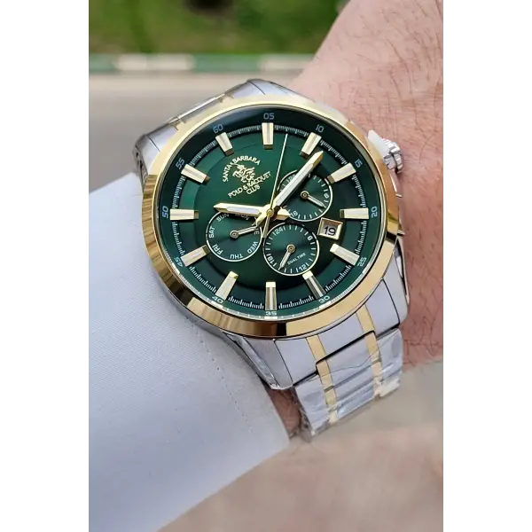 Santa Barbara Polo & Racquet Club Kadranı Yeşil Kodronu Gold Gümüş Renk 45 Mm Erkek Kol Saati