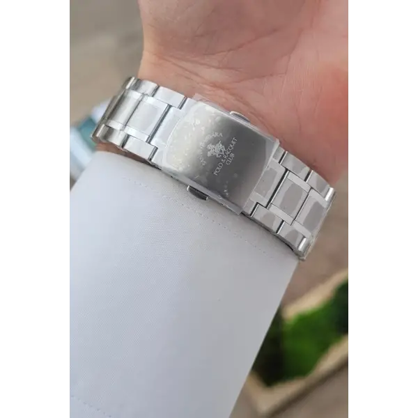 Santa Barbara Polo & Racquet Club Kadranı Lacivert Kordonu Gümüş Renk 45 mm Erkek Kol Saati
