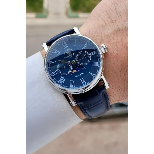 Santa Barbara Polo & Racquet Club Kasası Gümüş Kordonu Lacivert Renk 42,5 mm Erkek Kol Saati