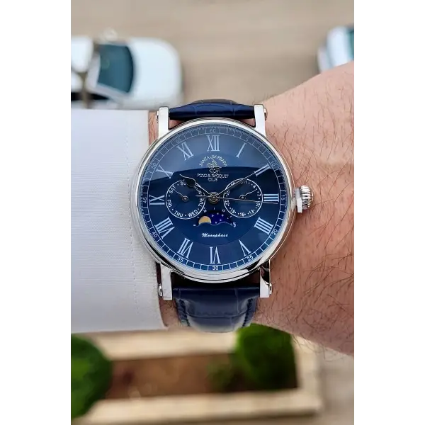 Santa Barbara Polo & Racquet Club Kasası Gümüş Kordonu Lacivert Renk 42,5 mm Erkek Kol Saati