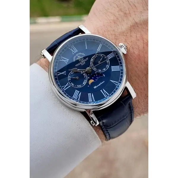 Santa Barbara Polo & Racquet Club Kasası Gümüş Kordonu Lacivert Renk 42,5 mm Erkek Kol Saati