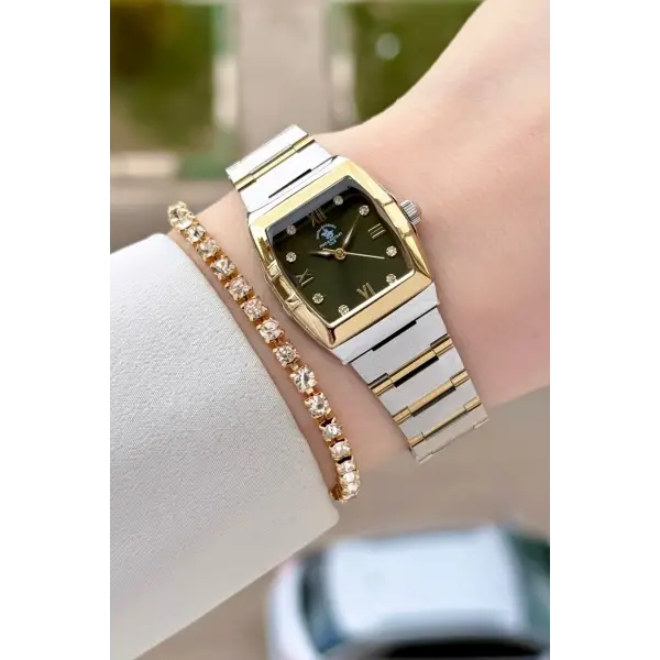 Santa Barbara Polo & Racquet Club Kadranı Yeşil Kodronu Gold Gümüş Renk 23,5 Mm Kadın Kol Saati ve Bileklik