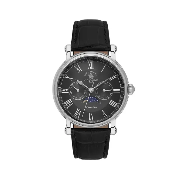 Santa Barbara Polo & Racquet Club Kasası Gümüş Kordonu Siyah Renk 42,5 mm Erkek Kol Saati