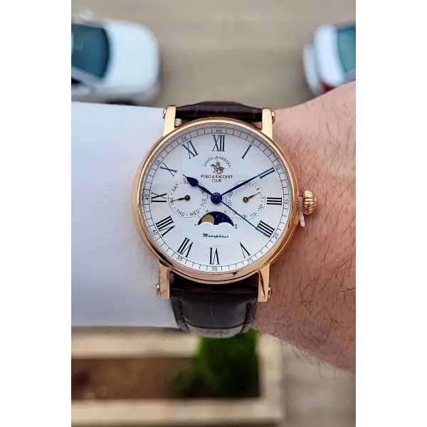 Santa Barbara Polo & Racquet Club Kasası Rose Kordonu Kahverengi Renk 42,5 mm Erkek Kol Saati